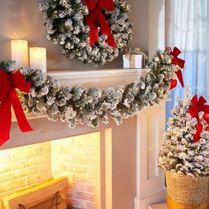 Other - 9' Flocked Overlit Garland w/ Bows Other - 9' Flocked Overlit Garland w/ Bows